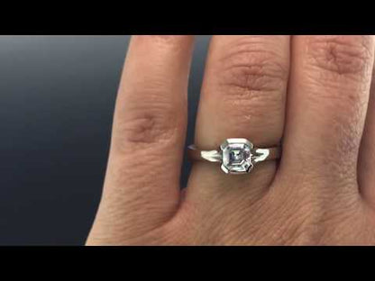 Asscher Cut Moissanite Fold Semi-Bezel Set Solitaire Engagement Ring