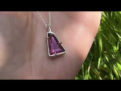 Geometric Rubellite Tourmaline Necklace in Sterling Silver and 14k Rose Gold , Ready to ship