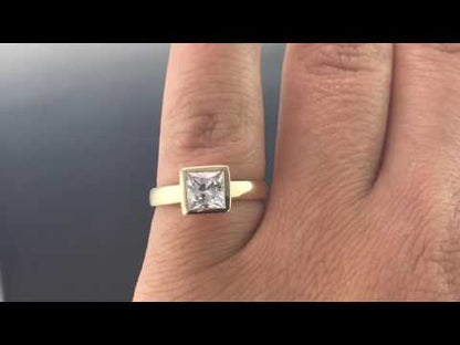 Princess Cut White Sapphire Bezel Solitaire Engagement Ring