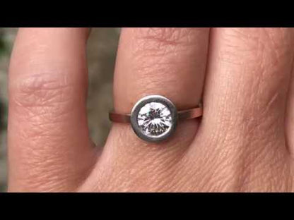 Minimal Mixed Metal Round Moissanite Wide Bezel Solitaire Engagement Ring