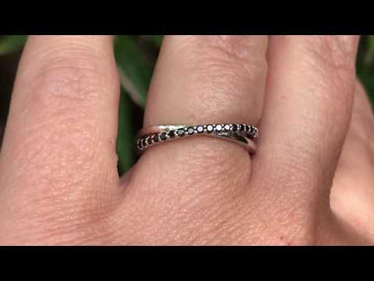 Criss Cross Black Diamond Band - Contoured Wedding Ring with Black Diamonds
