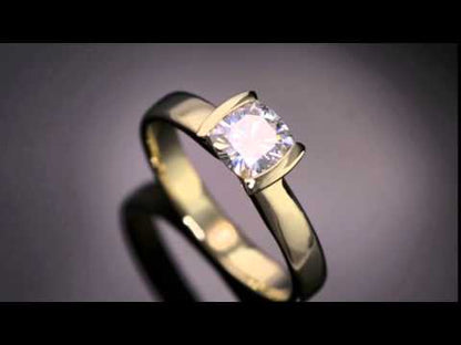 Cushion Moissanite Ring Modified Tension Solitaire Gold Engagement Ring