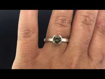 Round Cut Australian Olive Green Sapphire Halley Half-Bezel Solitaire Engagement Ring