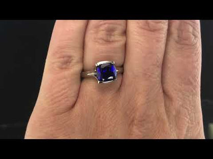 Cushion Cut Blue Sapphire Fold Solitaire Engagement Ring