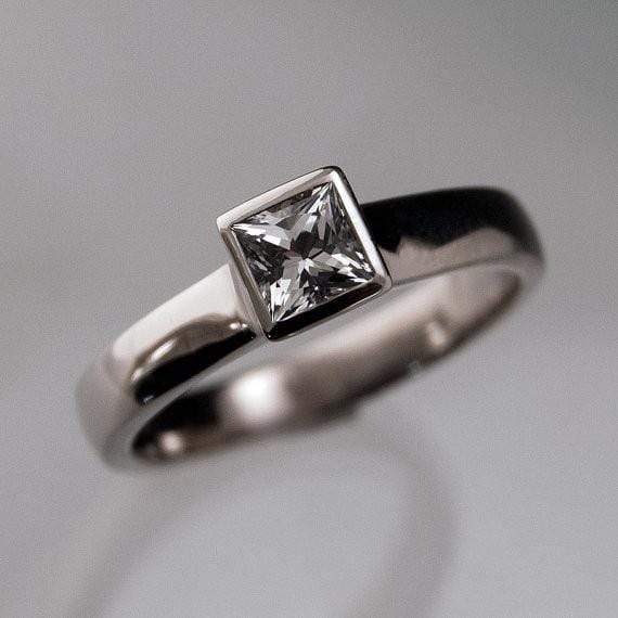 Princess Cut Moissanite Cutout Bezel Solitaire Engagement Ring Ring by Nodeform