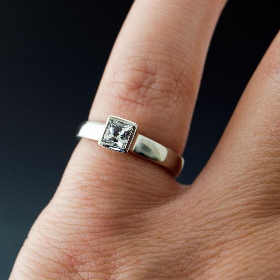 Princess Cut Moissanite Cutout Bezel Solitaire Engagement Ring Ring by Nodeform