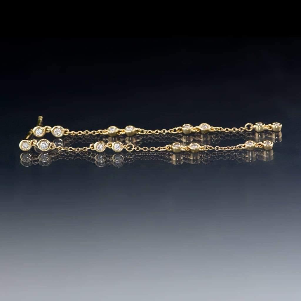 1/3CTW Diamond Bezel Set Long Chain Dangle Gold Stud Earrings Earrings by Nodeform