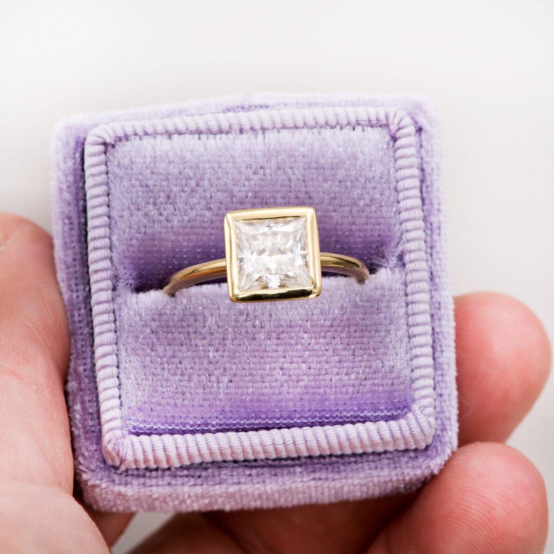 Emma Solitaire Ring - Square Brilliant / Princess Cut Moissanite Bezel Set Engagement Ring Ring by Nodeform
