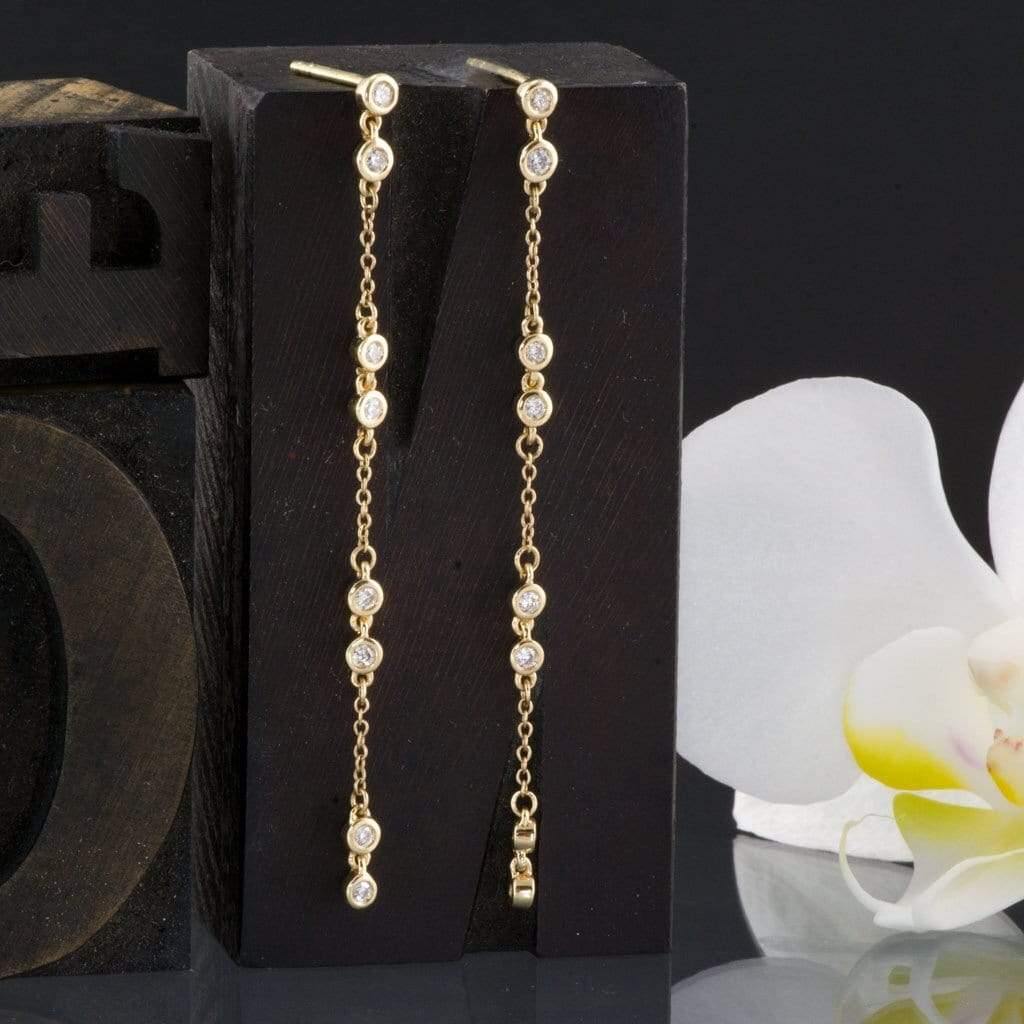 1/3CTW Diamond Bezel Set Long Chain Dangle Gold Stud Earrings Earrings by Nodeform