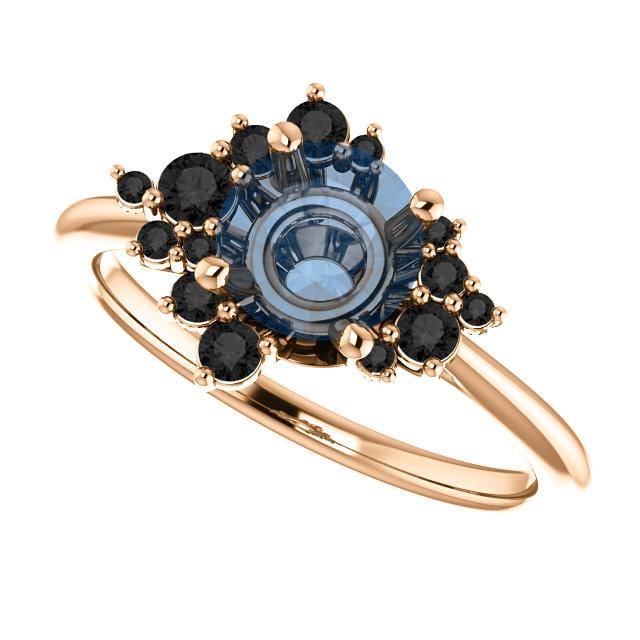 Lydia - Prong Set Accented Side Cluster /Halo Engagement Ring - Setting only Black Opaque Diamonds / 14k Rose Gold Ring Setting by Nodeform