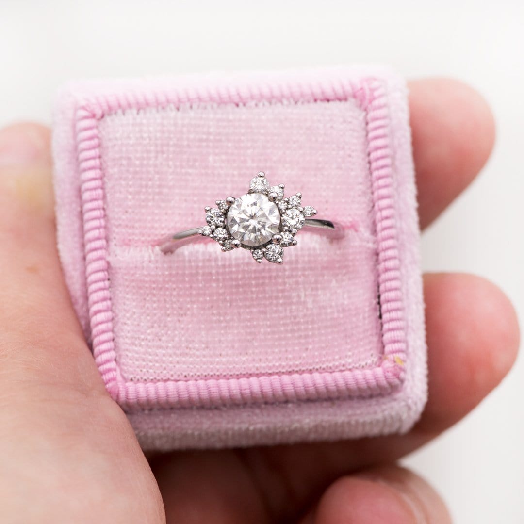 Lydia - Prong Set Accented Side Cluster /Halo Engagement Ring - Setting only Ring Setting by Nodeform
