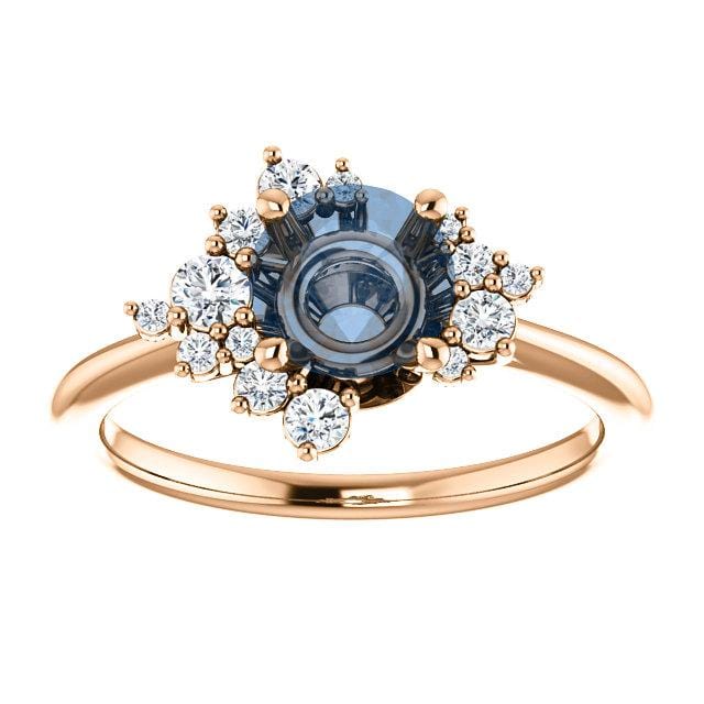 Lydia - Prong Set Accented Side Cluster /Halo Engagement Ring - Setting only Genuine White SI2-SI3/G-H Canadian Diamond Accents / 14k Rose Gold Ring Setting by Nodeform