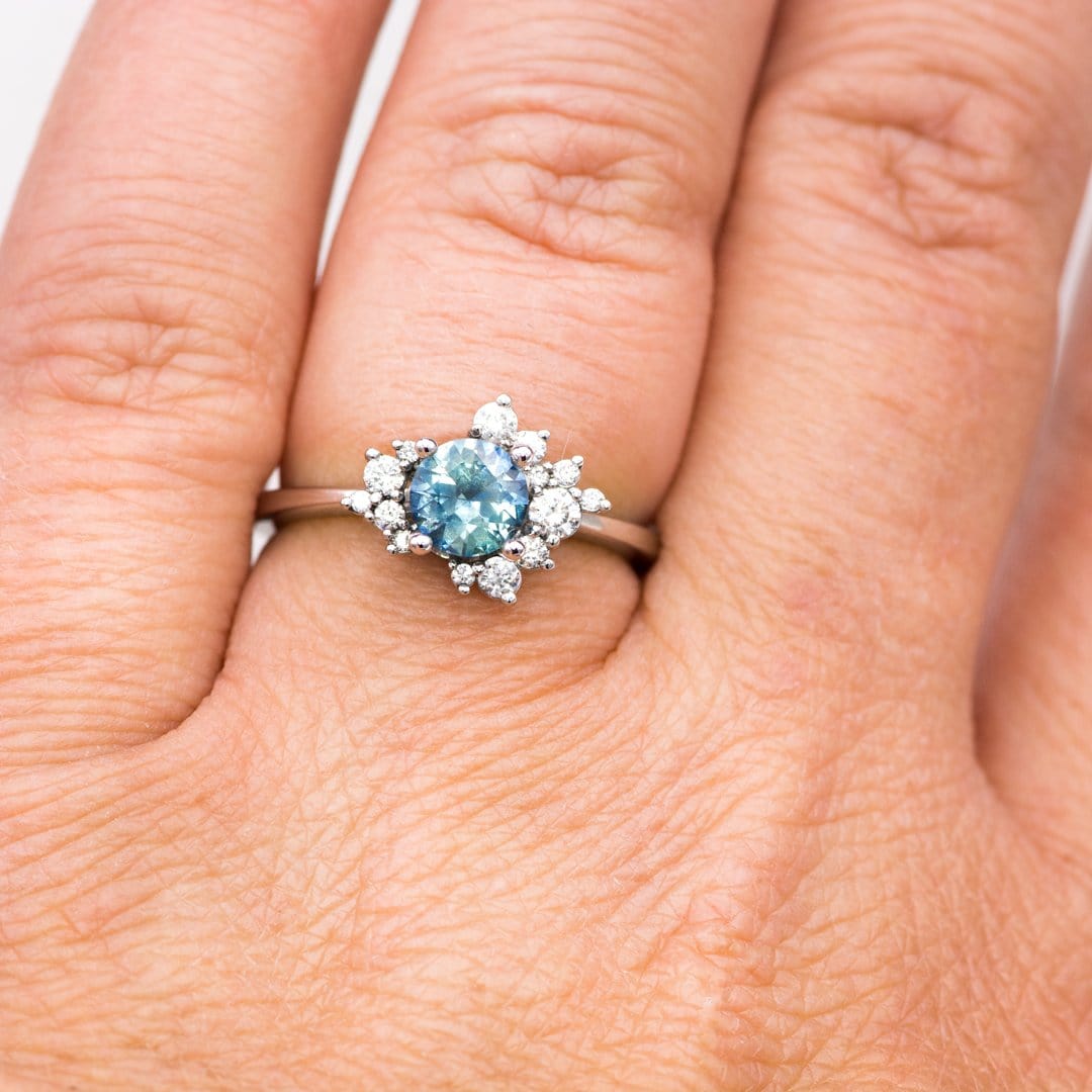 Lydia - Prong Set Accented Side Cluster /Halo Engagement Ring - Setting only Ring Setting by Nodeform