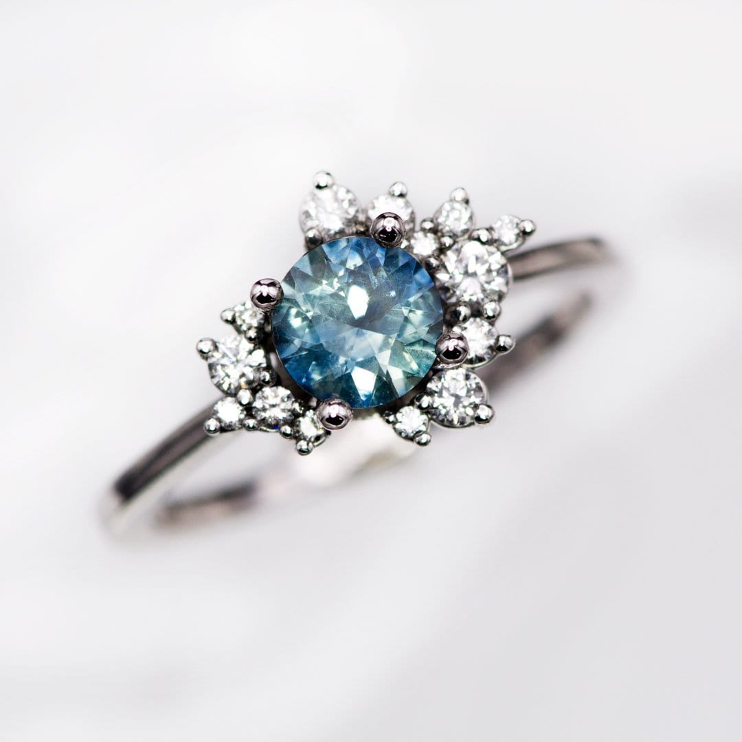 Lydia - Prong Set Accented Side Cluster /Halo Engagement Ring - Setting only Ring Setting by Nodeform