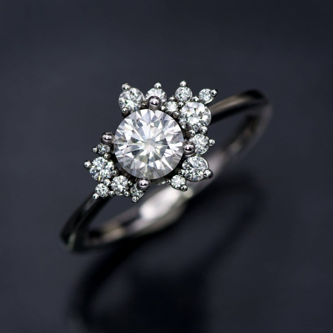 Lydia - Prong Set Accented Side Cluster /Halo Engagement Ring - Setting only Ring Setting by Nodeform