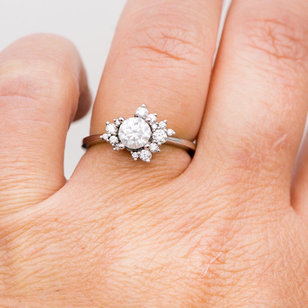 Lydia - Prong Set Accented Side Cluster /Halo Engagement Ring - Setting only Ring Setting by Nodeform