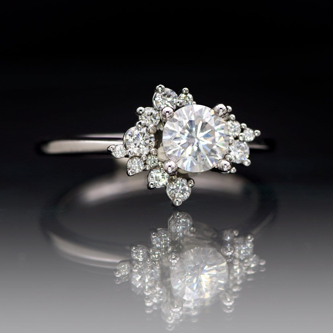 Lydia - Prong Set Accented Side Cluster /Halo Engagement Ring - Setting only Ring Setting by Nodeform