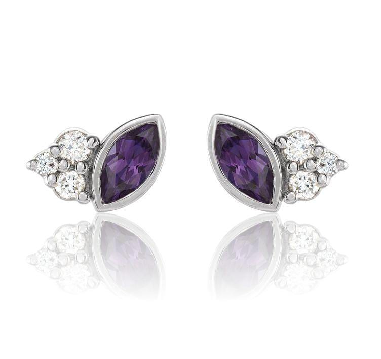 Marquise Lab-created Alexandrite & Diamond Cluster Gold or Platinum Leaf Stud Earrings 14k White Gold Earrings by Nodeform