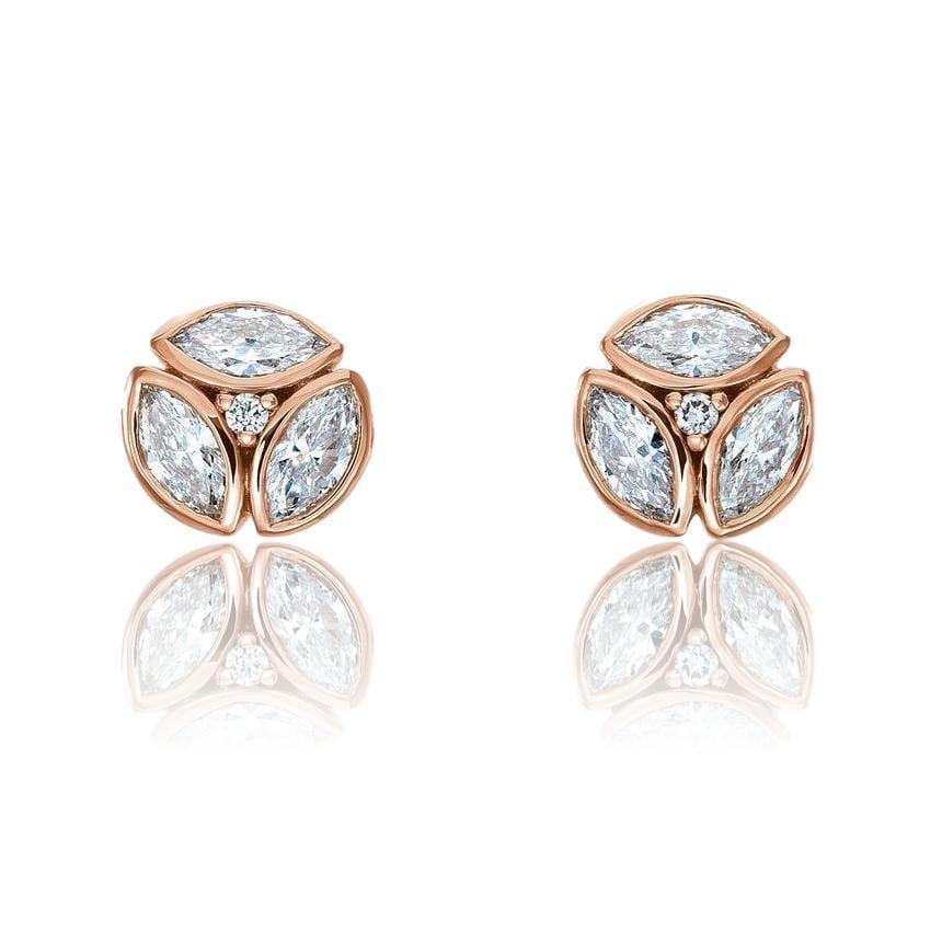 1/2CTW Marquise Diamond Bezel Set Cluster Stud Earrings 14k Rose Gold Earrings by Nodeform