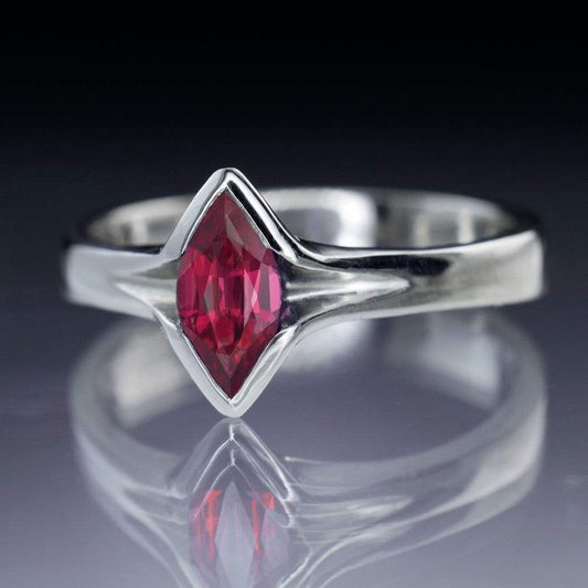 Marquise Ruby Semi-Bezel Solitaire Engagement Ring 6x3mm/0.33ct Genuine B Grade Ruby / 18kPD White Gold Ring by Nodeform