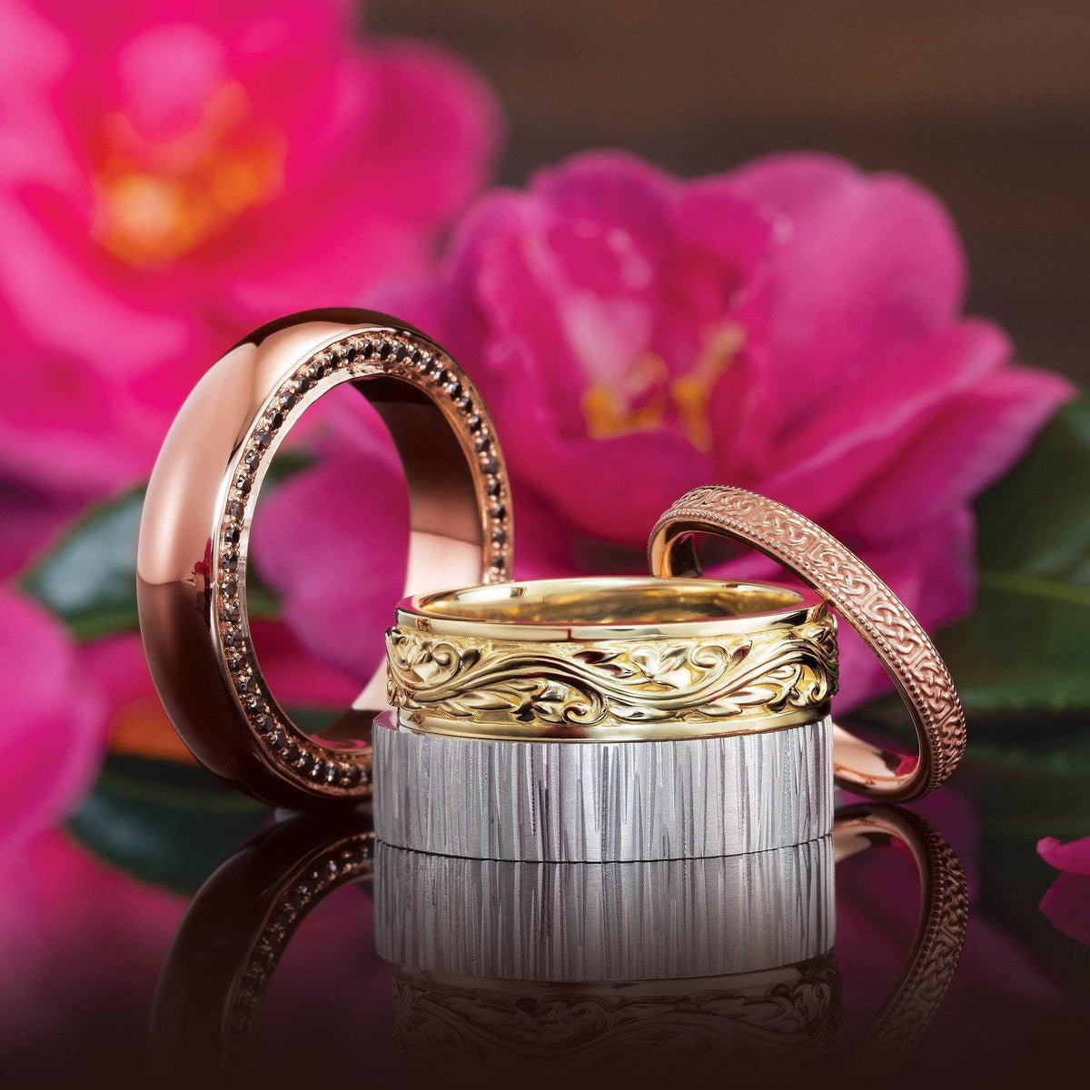 6mm Wide Tree Bark Textured Flat Comfort-fit Men's Wedding Band Ring by Nodeform