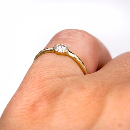 Rose Cut Moissanite Milgrain Textured Bezel Solitaire Engagement Stacking Ring Ring by Nodeform