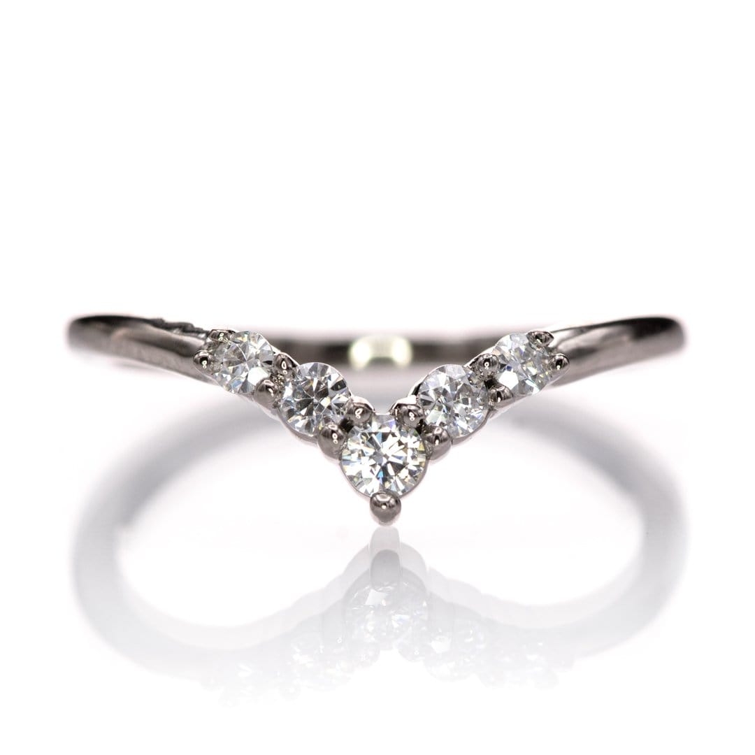 Phoebe Band -Graduated Diamond or Sapphire V-Shape Contoured Stacking Wedding Ring All Diamonds / Continuum Sterling Silver Ring by Nodeform