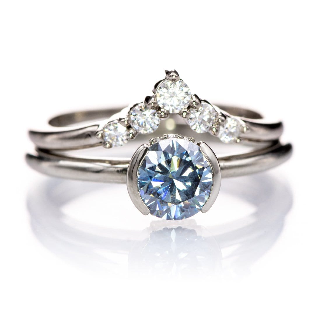 Phoebe Band -Graduated Diamond or Sapphire V-Shape Contoured Stacking Wedding Ring Ring by Nodeform