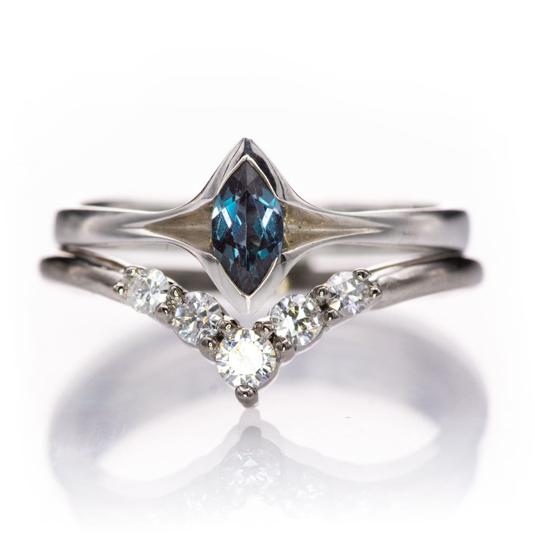 Phoebe Band -Graduated Diamond or Sapphire V-Shape Contoured Stacking Wedding Ring Ring by Nodeform