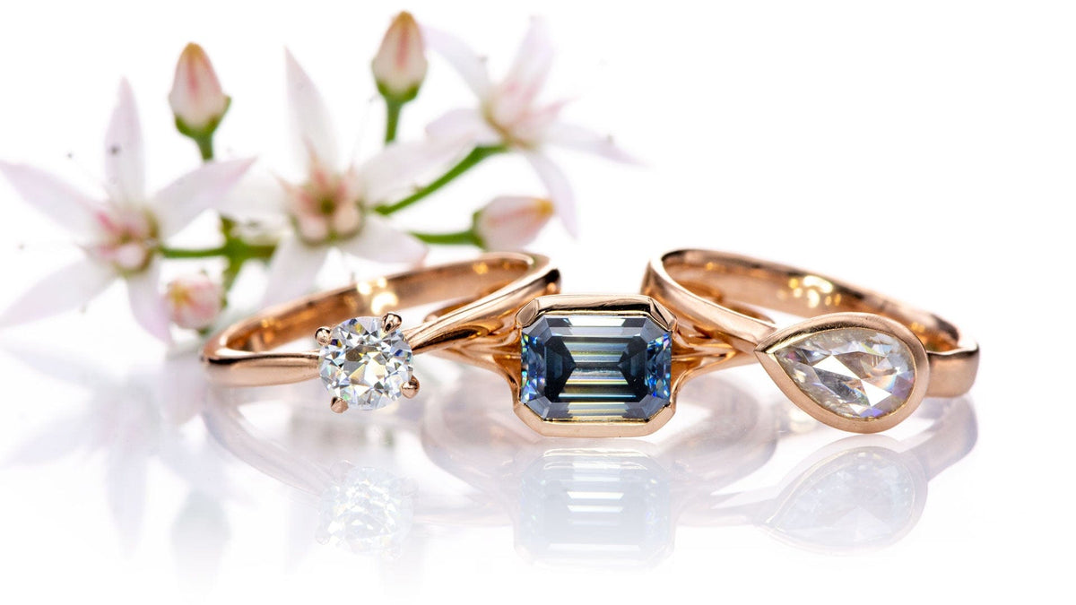 Old European Cut Moissanite 14k Rose Gold Julia Solitaire Engagement Ring, size 4 to 9 Ring Ready To Ship by Nodeform