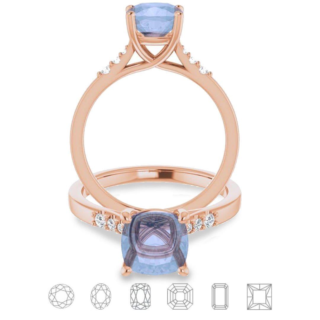 Natalie -Prong Set Engagement Ring with Accented Cathedral Shank - Setting only 14k Rose Gold / Genuine Diamond Accents Ring Setting by Nodeform