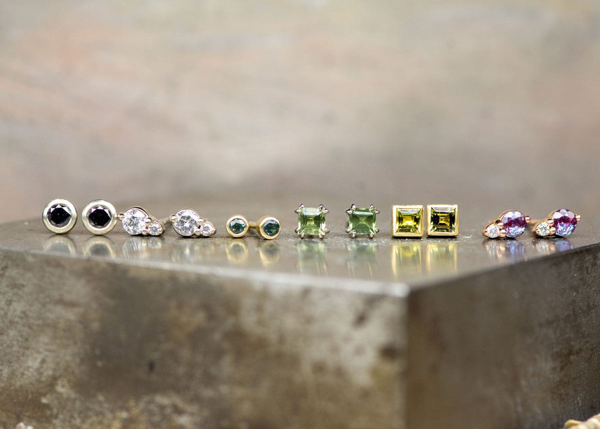 Alexandrite 14k Rose Gold Stud Earrings With Lab Diamond Accent, Ready to Ship Earrings by Nodeform