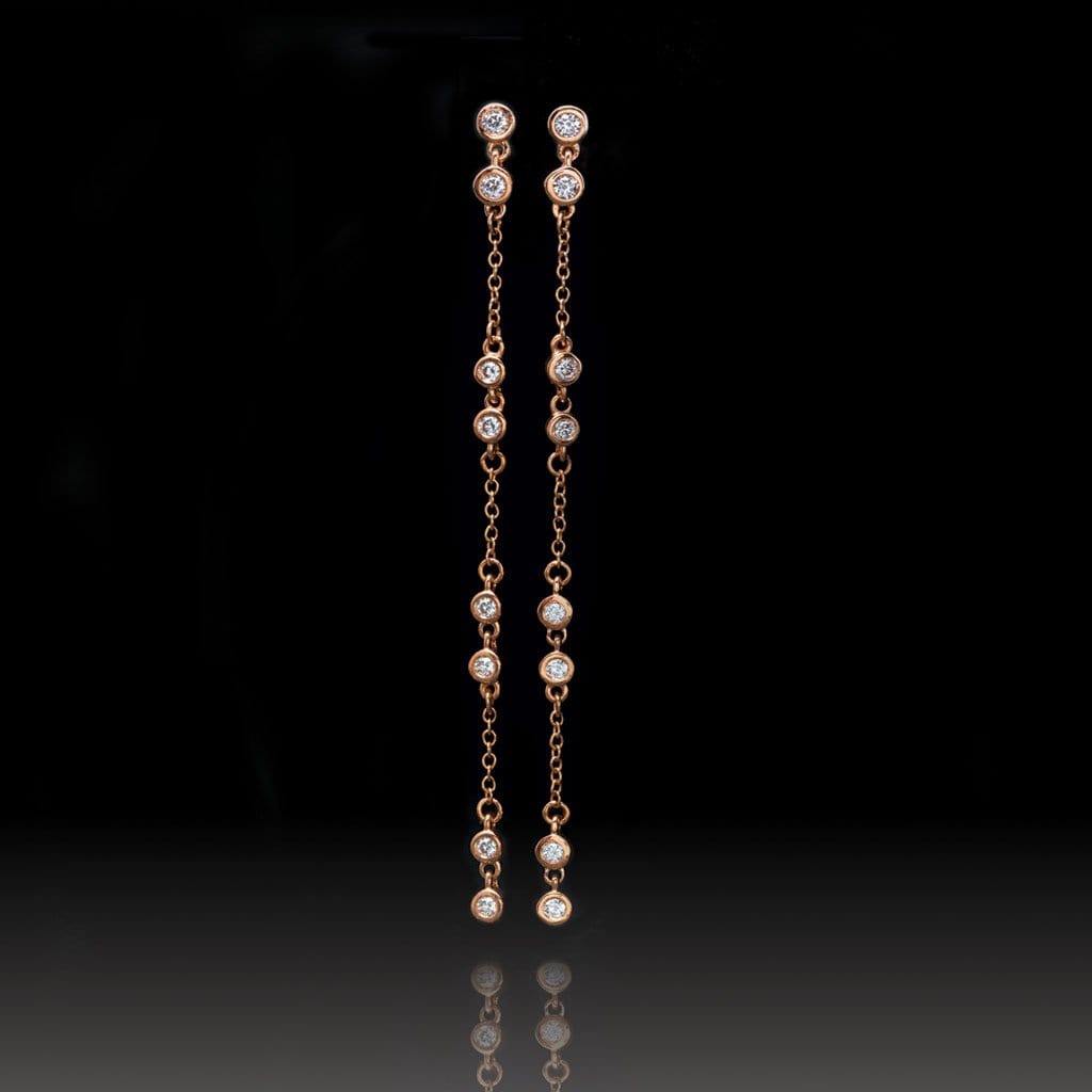 1/3CTW Diamond Bezel Set Long Chain Dangle Gold Stud Earrings Earrings by Nodeform