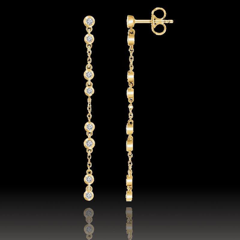 1/3CTW Diamond Bezel Set Long Chain Dangle Gold Stud Earrings Earrings by Nodeform