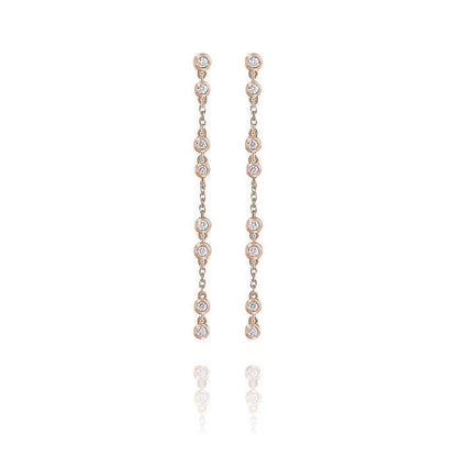 1/3CTW Diamond Bezel Set Long Chain Dangle Gold Stud Earrings 14k Rose Gold Earrings by Nodeform