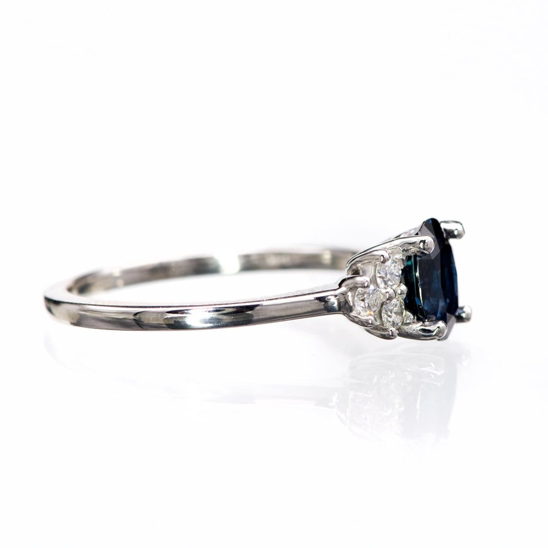 Ellie Ring- Oval Blue Sapphire Prong Set Accented Engagement Ring Ring by Nodeform