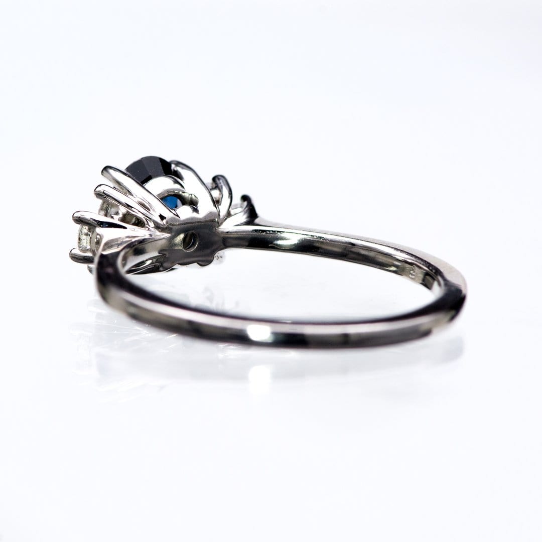 Ellie Ring- Oval Blue Sapphire Prong Set Accented Engagement Ring Ring by Nodeform