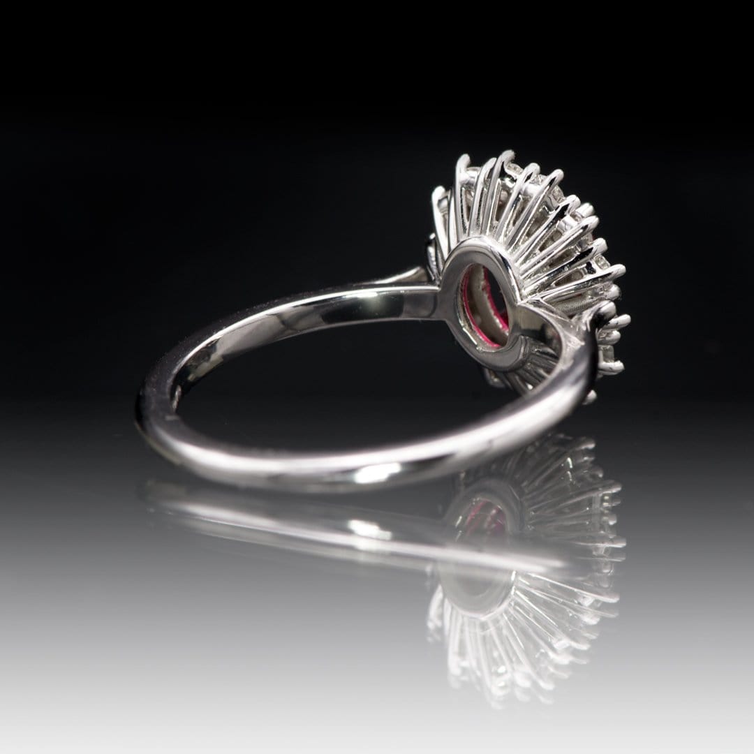 Ophelia - Oval Lab-Grown Ruby Prong Set Halo Engagement Ring Ring by Nodeform