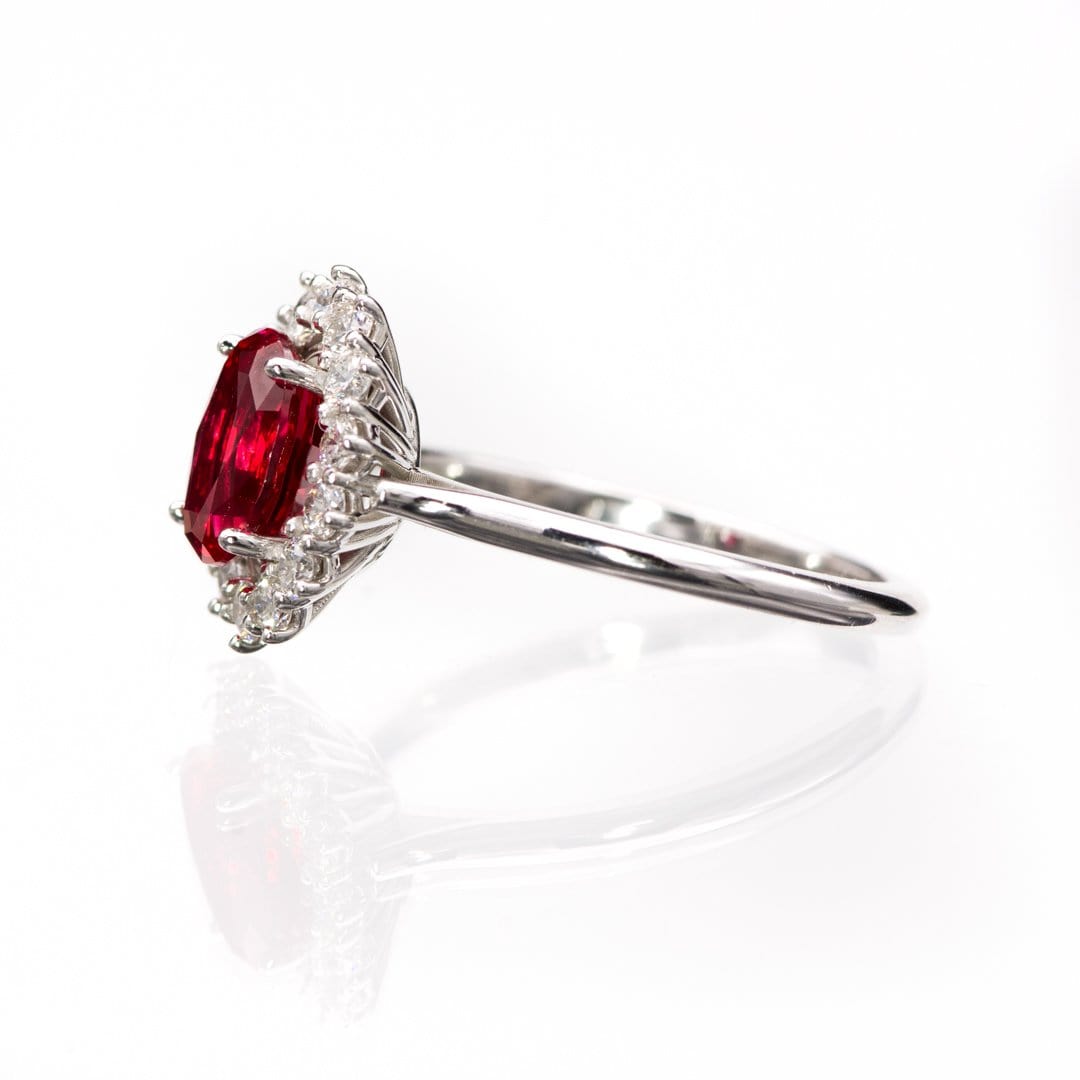 Ophelia - Oval Lab-Grown Ruby Prong Set Halo Engagement Ring Ring by Nodeform