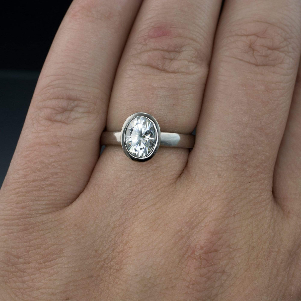 Oval Moissanite Ring Bezel Solitaire Engagement Ring Ring by Nodeform