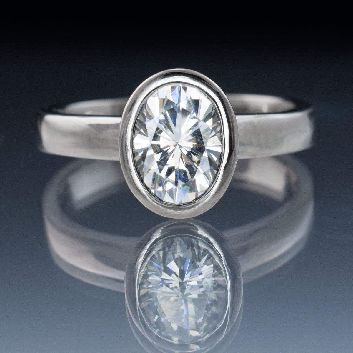 Oval Moissanite Ring Bezel Solitaire Engagement Ring Ring by Nodeform