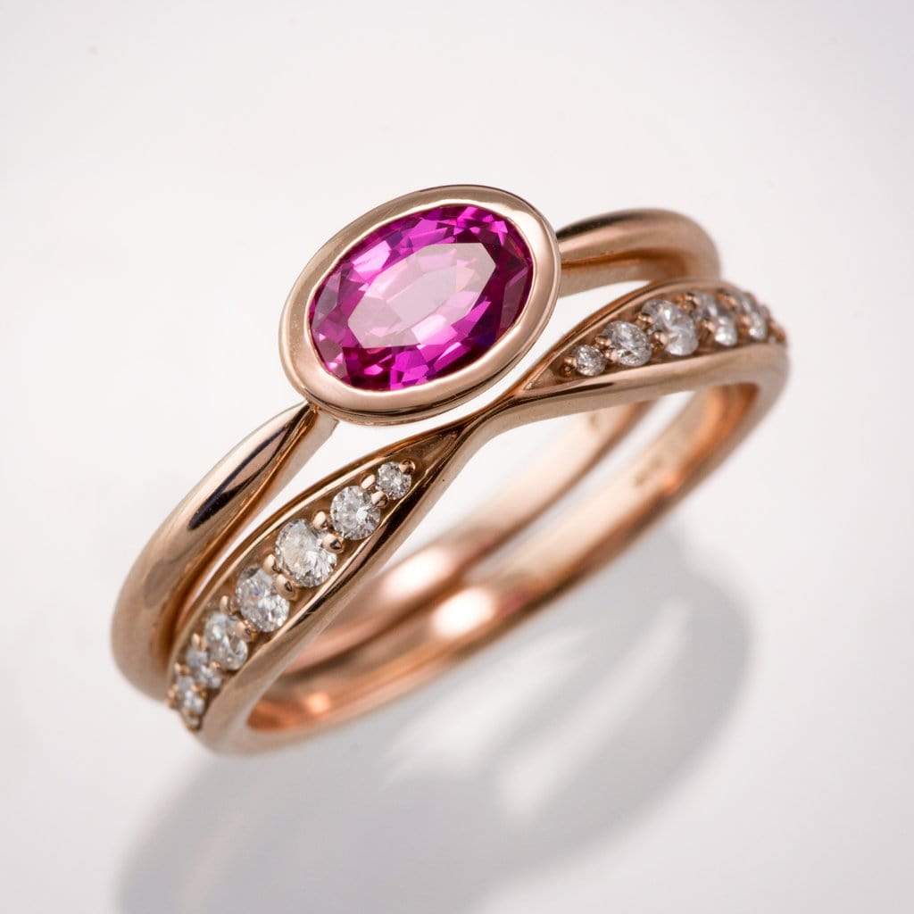 Pippa Band - Pinched Contoured Wedding Ring Graduated Diamond, Moissanite, Ruby or Sapphire Ring by Nodeform