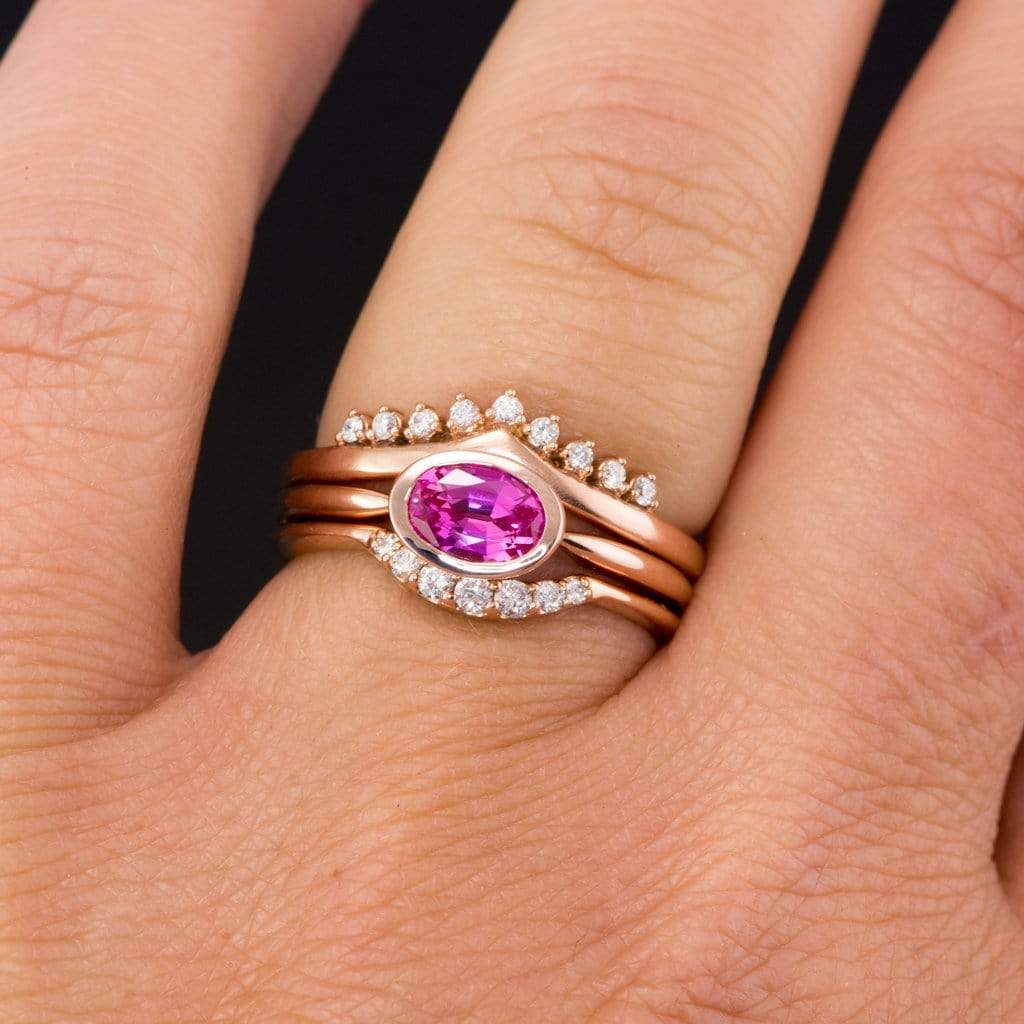 Valerie Band - V-Shape Contoured Accented Diamond, Moissanite, Ruby or Sapphire Wedding Ring Ring by Nodeform