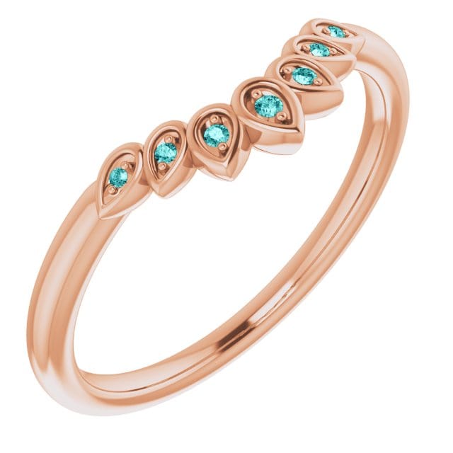 Petal Band - Floral Inspired Contoured White, Black or Teal Diamond, Ruby Stacking Wedding Ring Teal Blue SI Diamonds / 14k Rose Gold Ring by Nodeform
