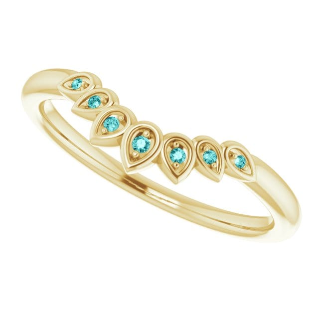 Petal Band - Floral Inspired Contoured White, Black or Teal Diamond, Ruby Stacking Wedding Ring Teal Blue SI Diamonds / 14K Yellow Gold Ring by Nodeform