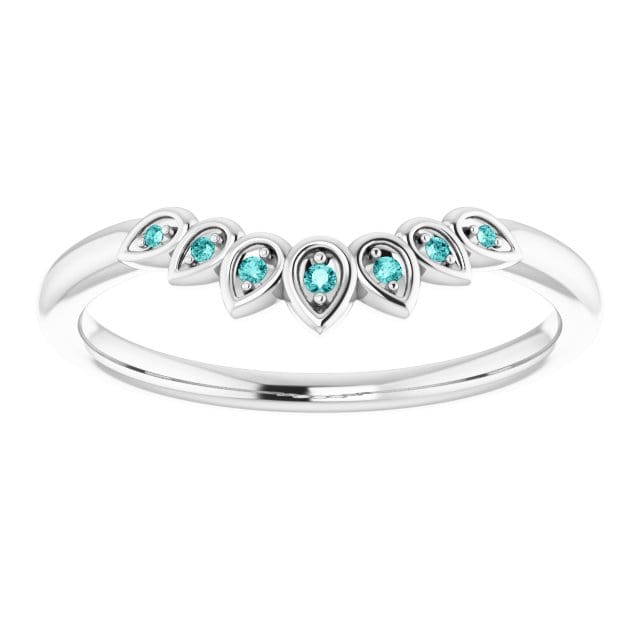 Petal Band - Floral Inspired Contoured White, Black or Teal Diamond, Ruby Stacking Wedding Ring Teal Blue SI Diamonds / Continuum Sterling Silver Ring by Nodeform