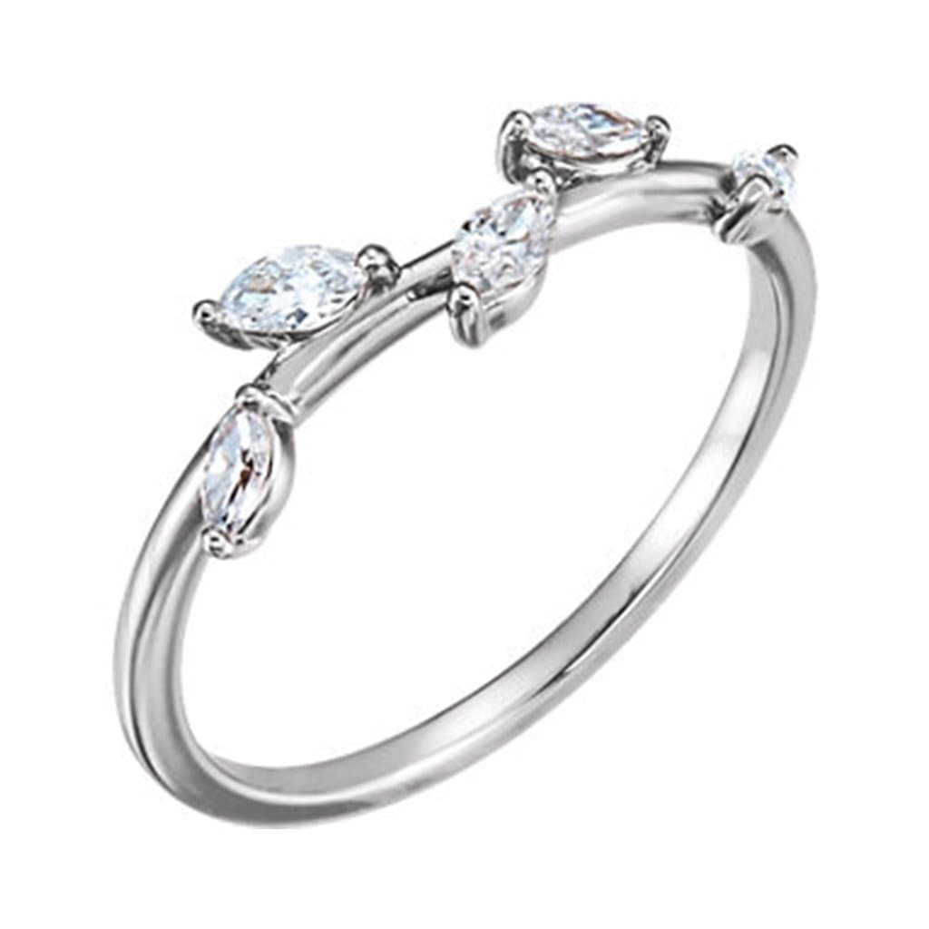 Phyliss Band - Delicate Leaf Ring 1/3CTW Diamond , Ruby or Sapphire Stacking Anniversary Ring All Diamonds / Continuum Sterling Silver Ring by Nodeform