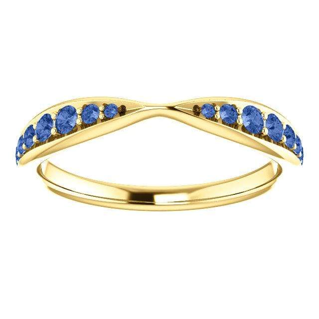 Pippa Band - Pinched Contoured Wedding Ring Graduated Diamond, Moissanite, Ruby or Sapphire All Ceylon Blue A Grade Sapphires / 14K Yellow Gold Ring by Nodeform