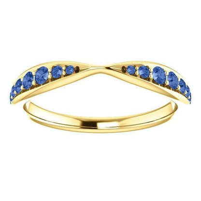 Pippa Band - Pinched Contoured Wedding Ring Graduated Diamond, Moissanite, Ruby or Sapphire All Ceylon Blue A Grade Sapphires / 14K Yellow Gold Ring by Nodeform