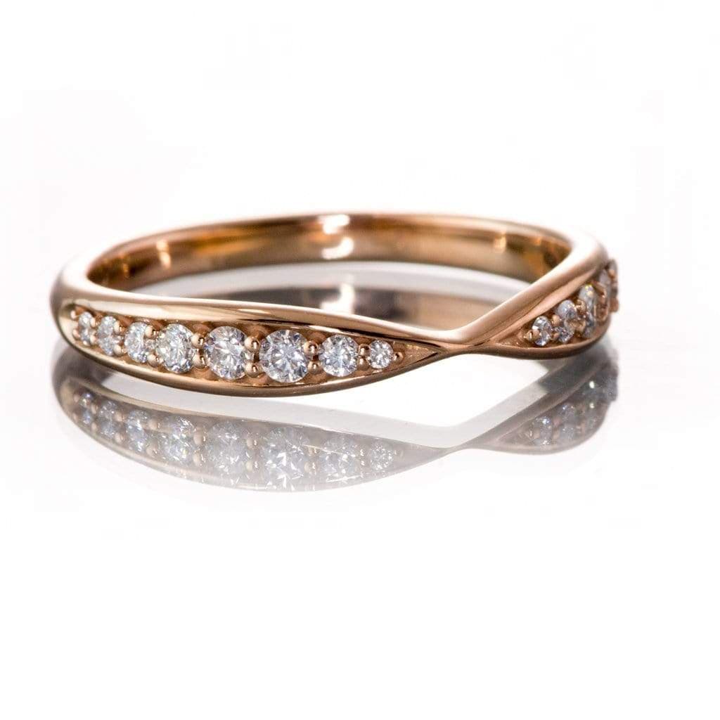 Pippa Band - Pinched Contoured Wedding Ring Graduated Diamond, Moissanite, Ruby or Sapphire All White Diamonds SI2-3, G-H / 14k Rose Gold Ring by Nodeform